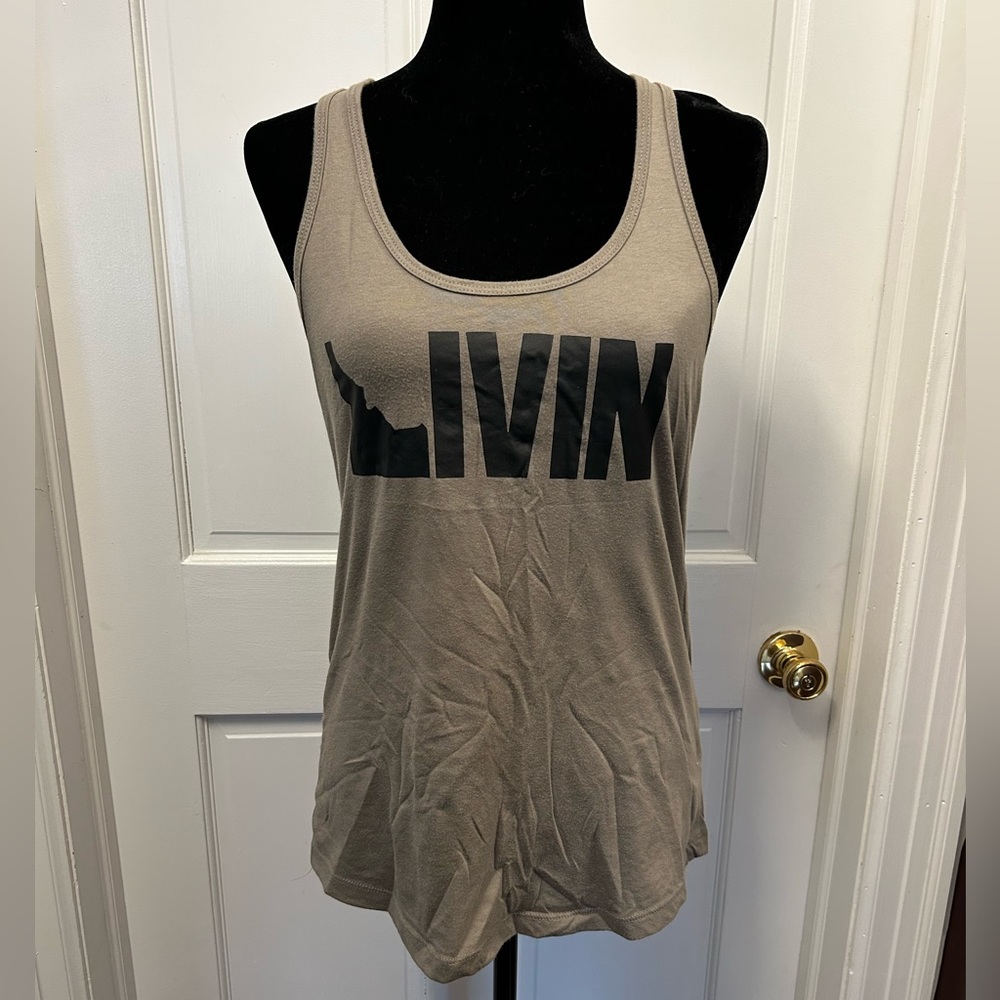 Idaho livin women’s racerback tank top gray green Boise west Falls potato large